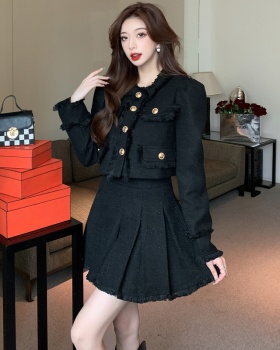 Breasted slim coat autumn and winter skirt 2pcs set