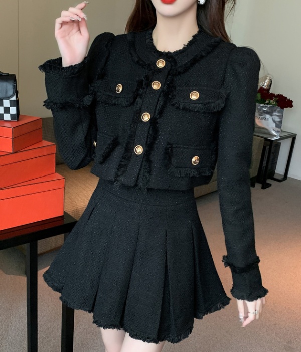 Breasted slim coat autumn and winter skirt 2pcs set