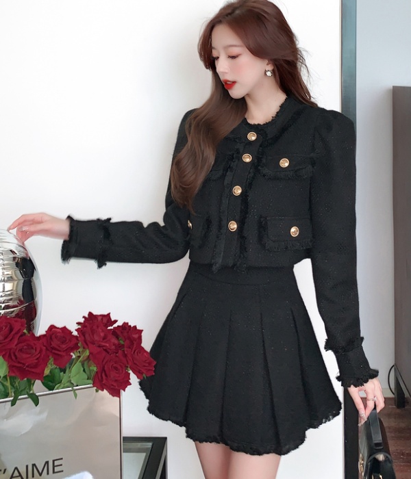Breasted slim coat autumn and winter skirt 2pcs set
