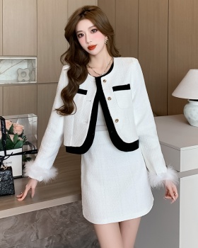 Maroon package hip coat short skirt 2pcs set for women
