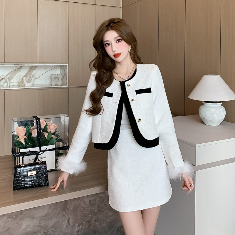 Maroon package hip coat short skirt 2pcs set for women