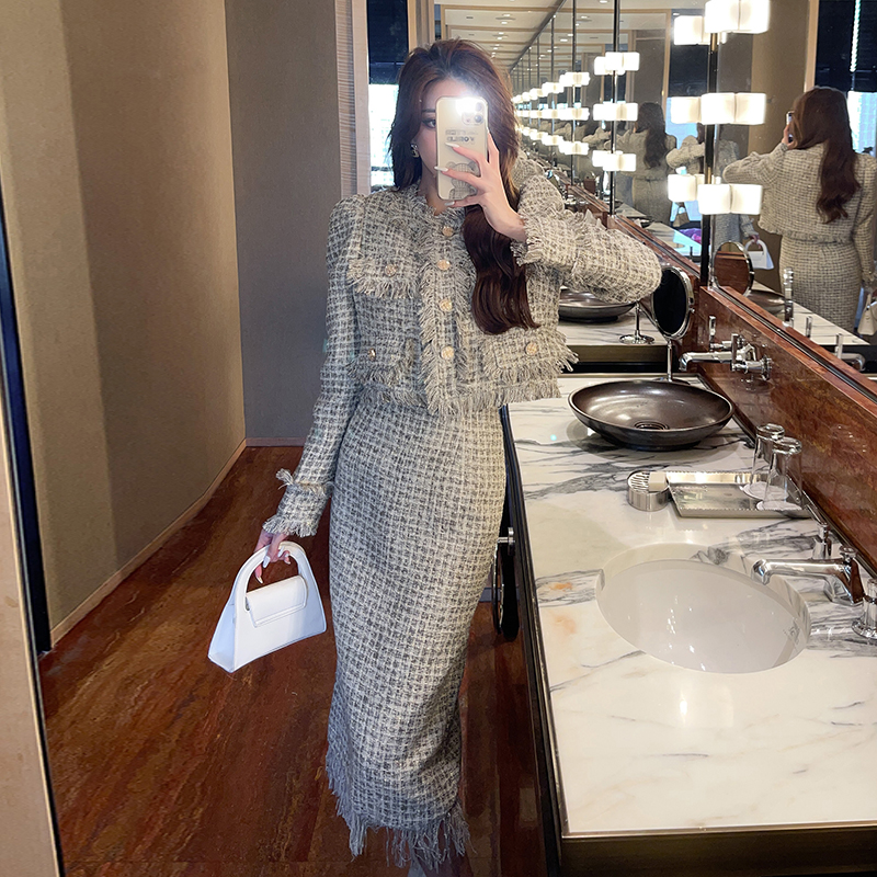 Plus cotton coat ladies long skirt a set for women