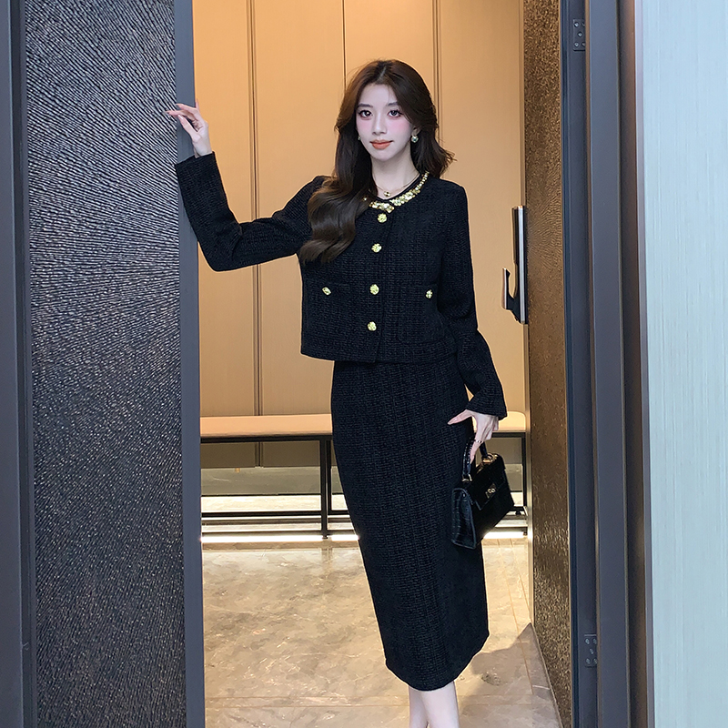 Ladies purple jacket chanelstyle skirt 2pcs set