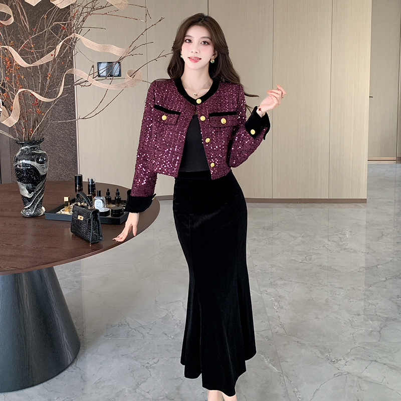 Chanelstyle autumn skirt Western style show young coat a set