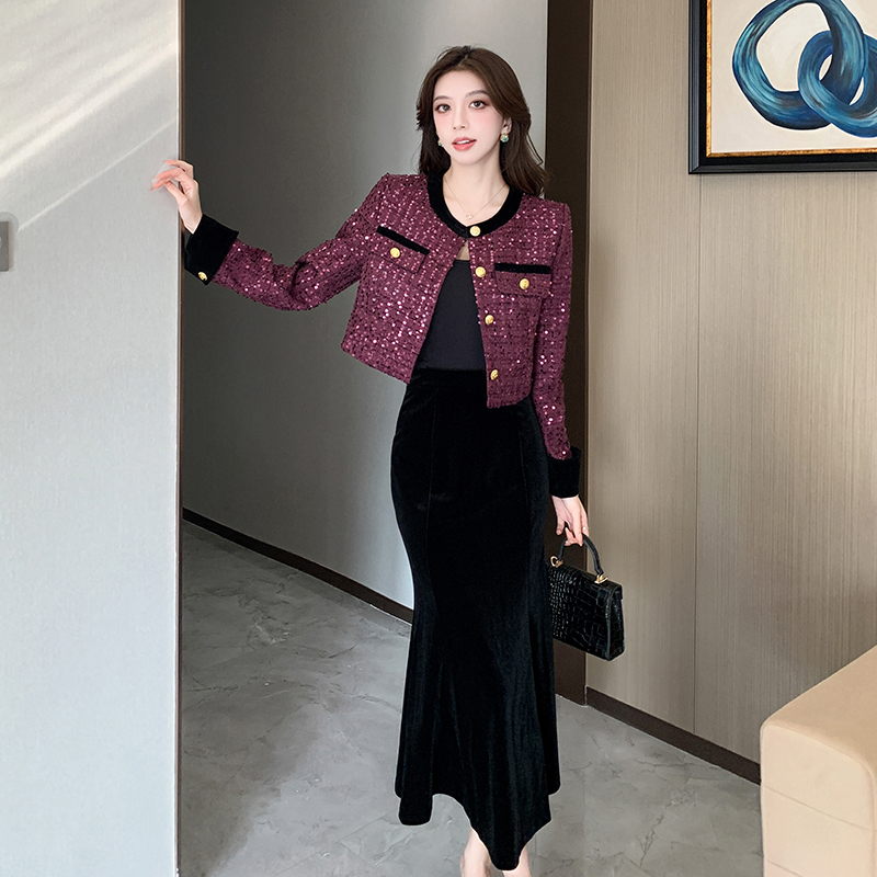 Chanelstyle autumn skirt Western style show young coat a set