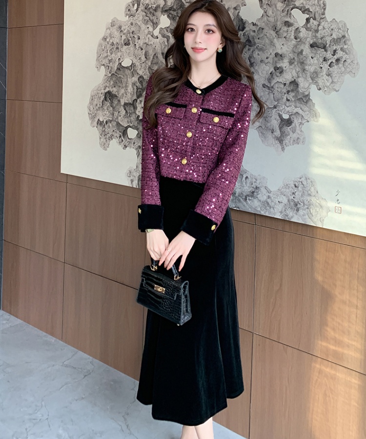 Chanelstyle autumn skirt Western style show young coat a set