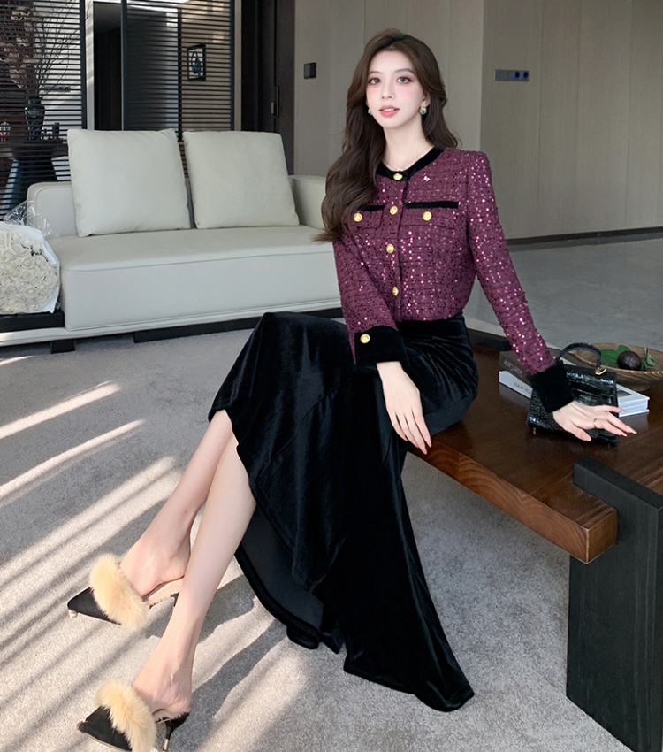 Chanelstyle autumn skirt Western style show young coat a set