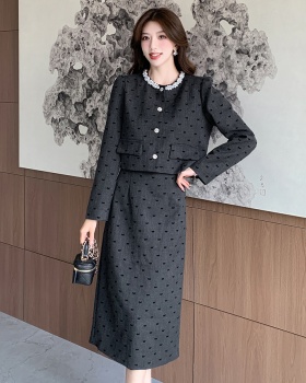 Chanelstyle printing long skirt autumn coat 2pcs set for women