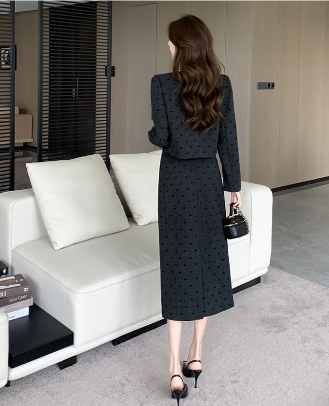 Chanelstyle printing long skirt autumn coat 2pcs set for women