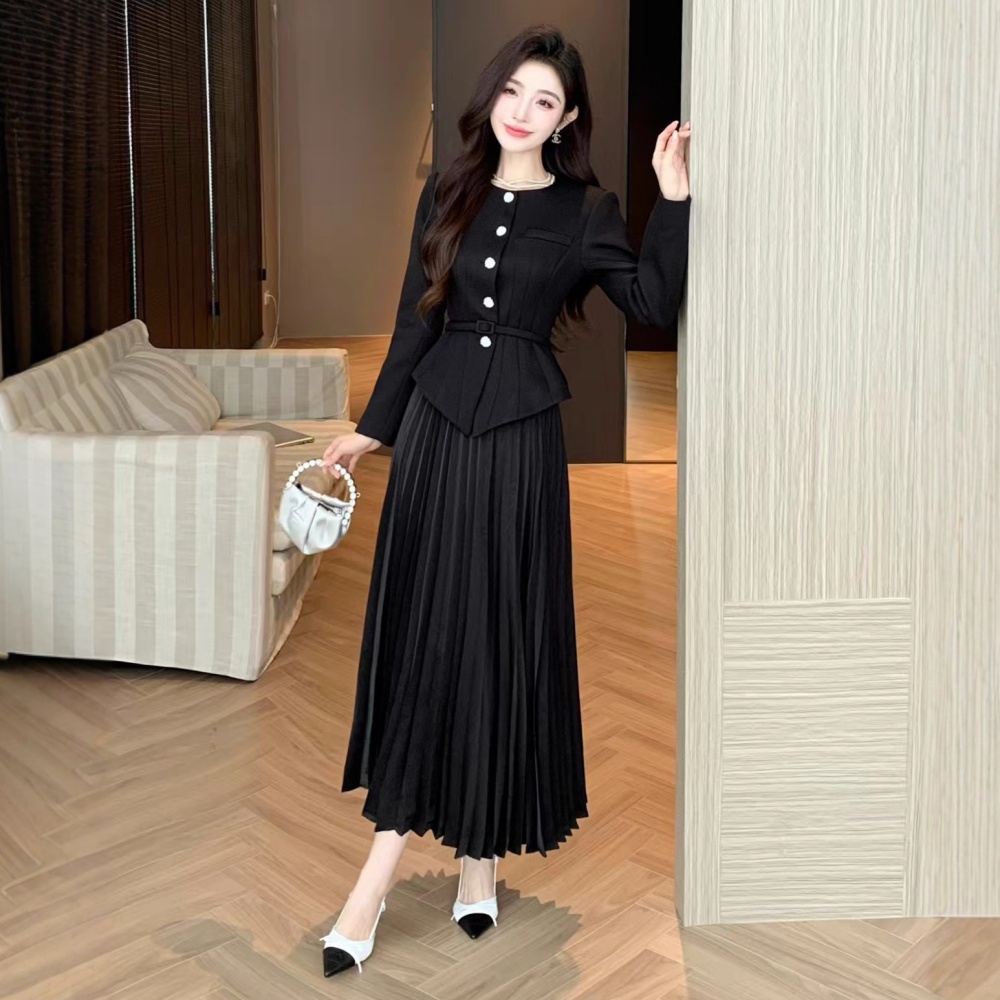 Fashion autumn elegant crimp coat 2pcs set