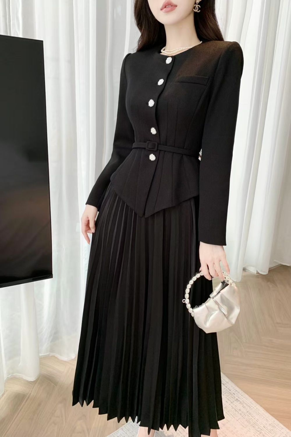 Fashion autumn elegant crimp coat 2pcs set