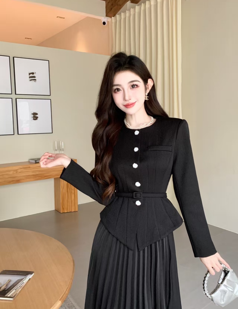 Fashion autumn elegant crimp coat 2pcs set