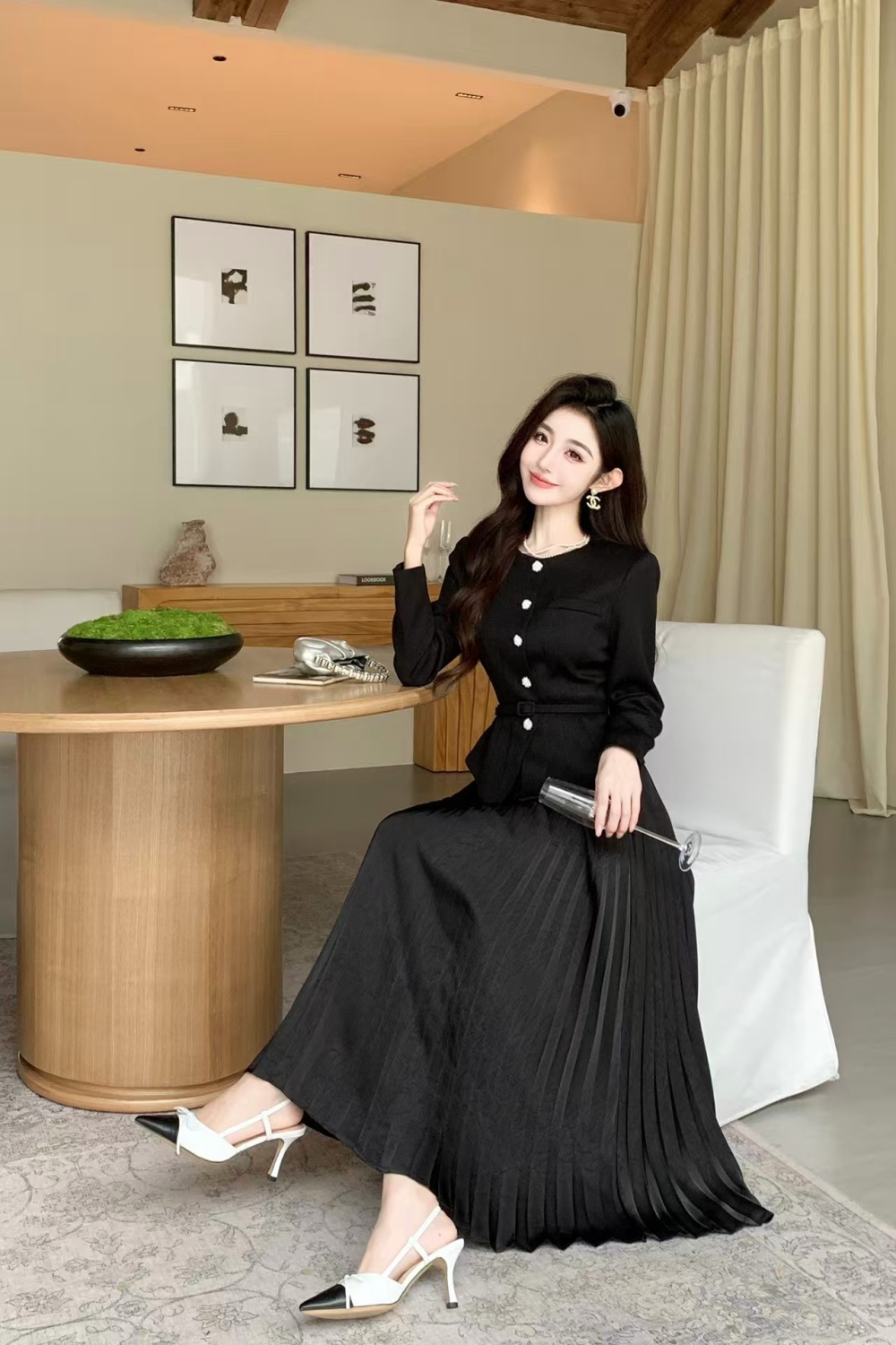Fashion autumn elegant crimp coat 2pcs set