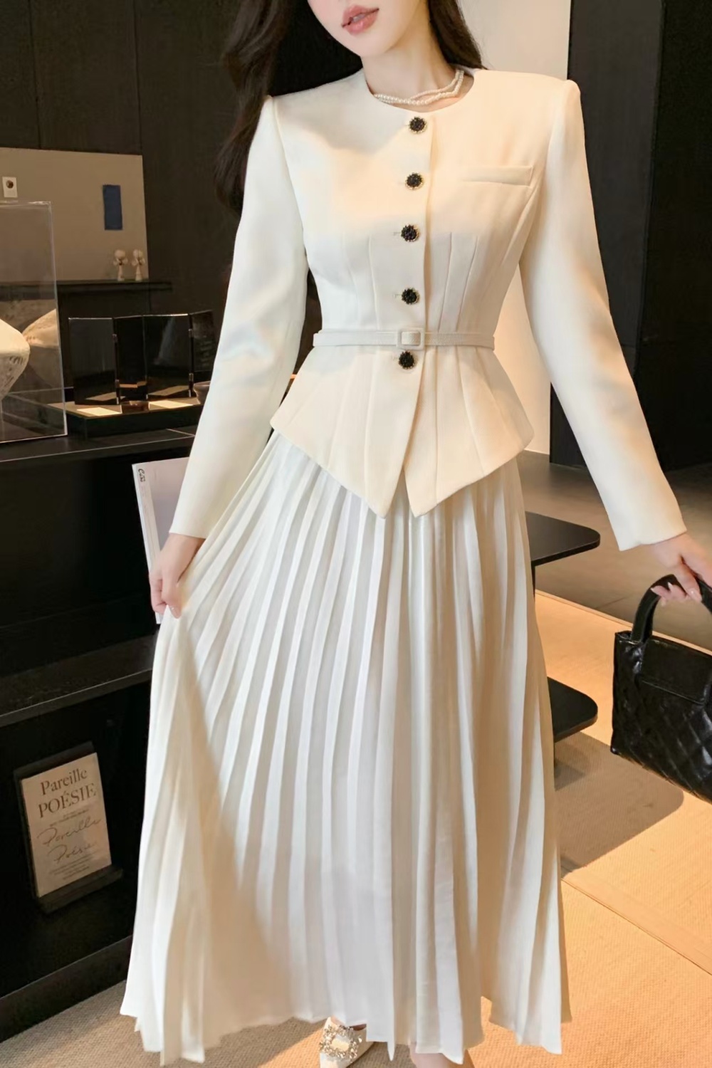 Fashion autumn elegant crimp coat 2pcs set