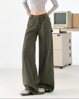 Retro low-waist work clothing loose straight jeans for women