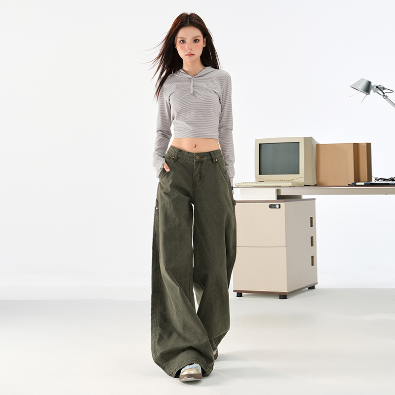 Retro low-waist work clothing loose straight jeans for women