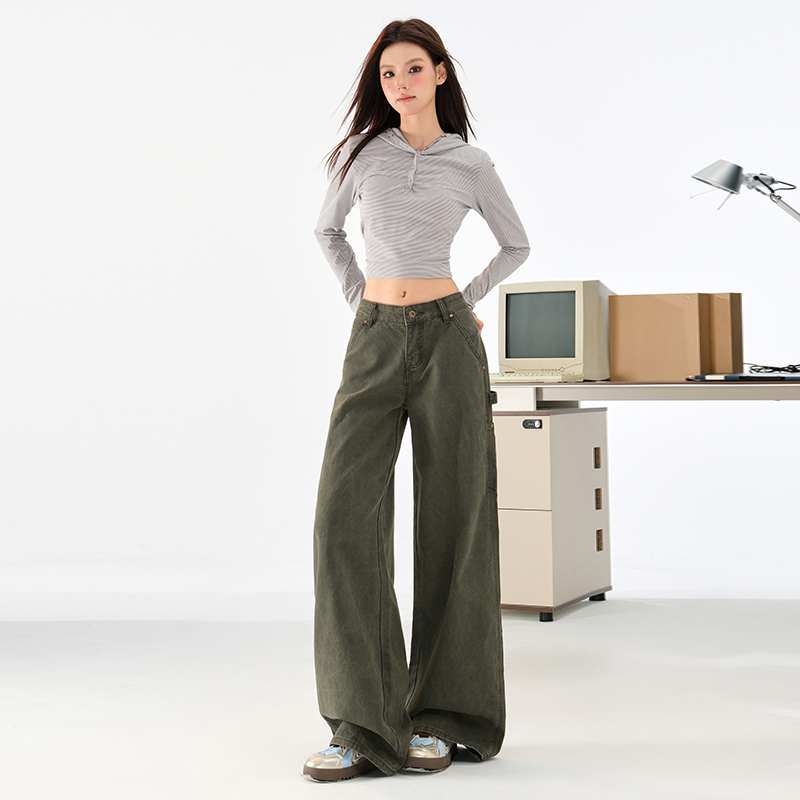 Retro low-waist work clothing loose straight jeans for women
