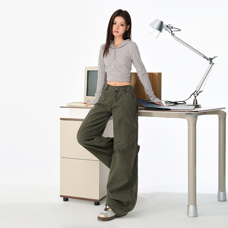 Retro low-waist work clothing loose straight jeans for women