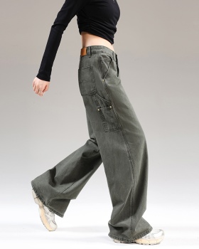 Autumn green work clothing loose wide leg pants for women