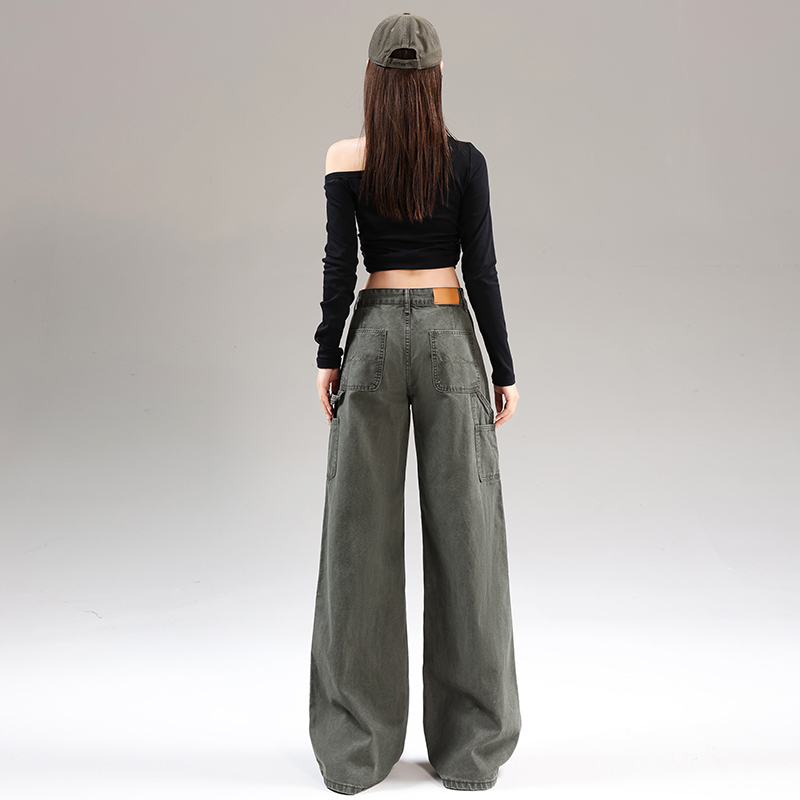 Autumn green work clothing loose wide leg pants for women
