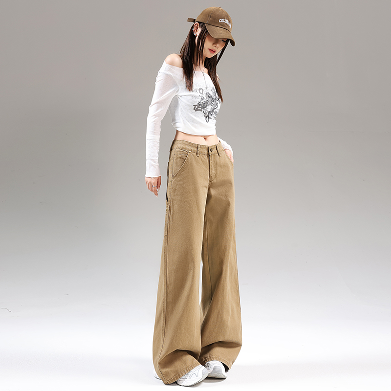 Autumn green work clothing loose wide leg pants for women