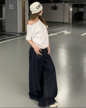 Strapless low-waist long pants straight pants jeans a set
