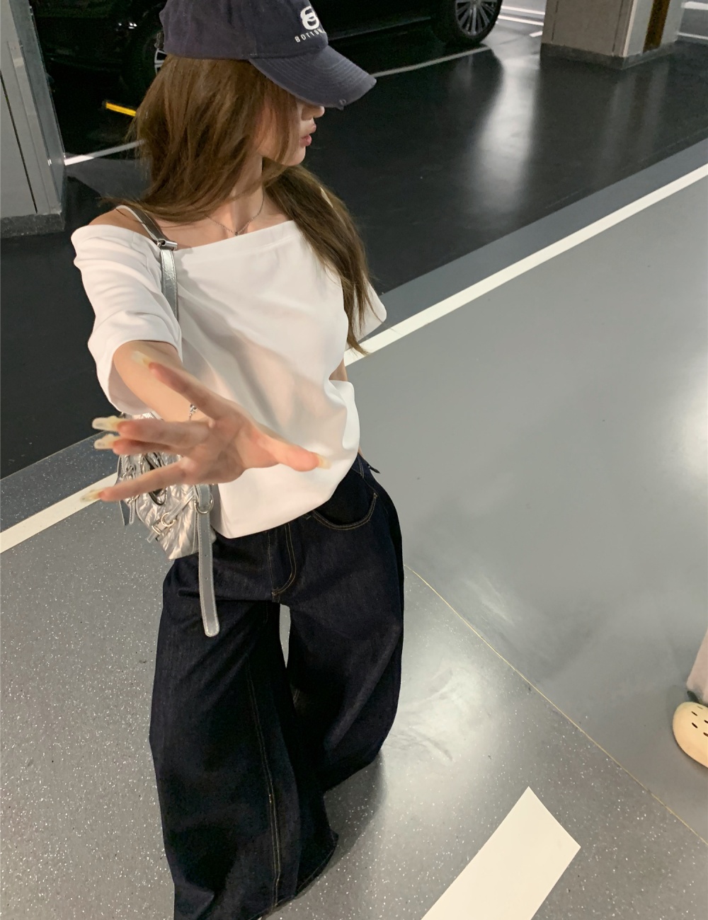 Strapless low-waist long pants straight pants jeans a set