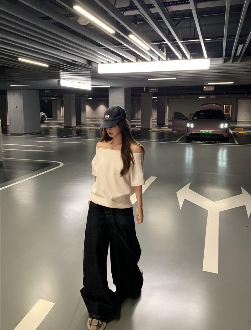 Strapless low-waist long pants straight pants jeans a set