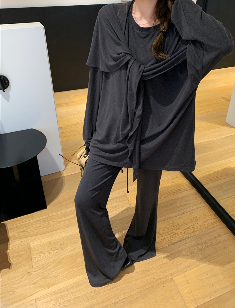 Loose lazy casual pants all-match knitted shawl 2pcs set for women
