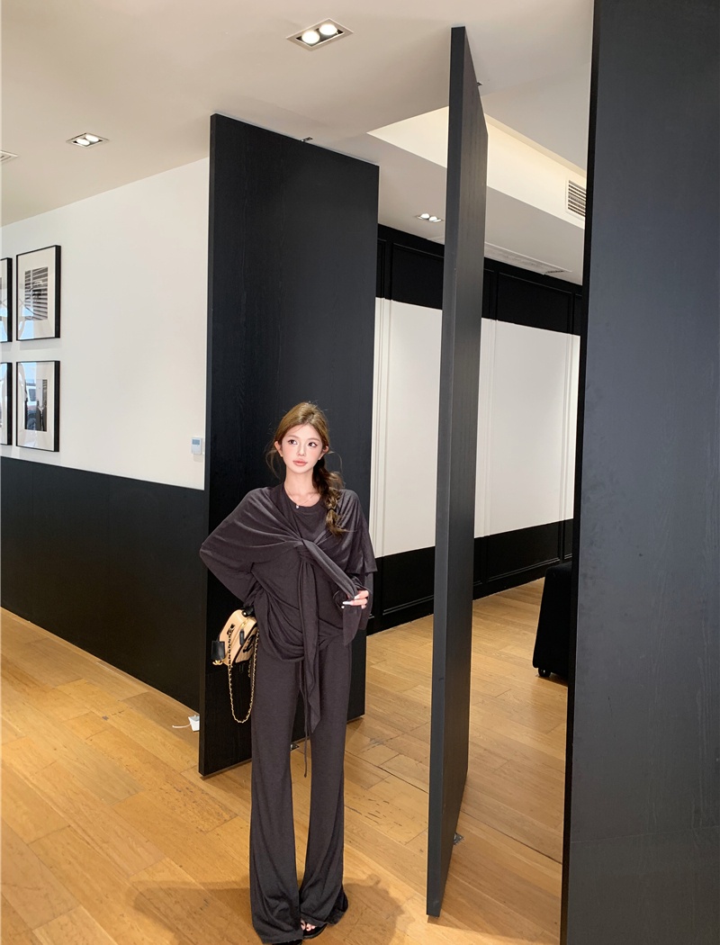 Loose lazy casual pants all-match knitted shawl 2pcs set for women