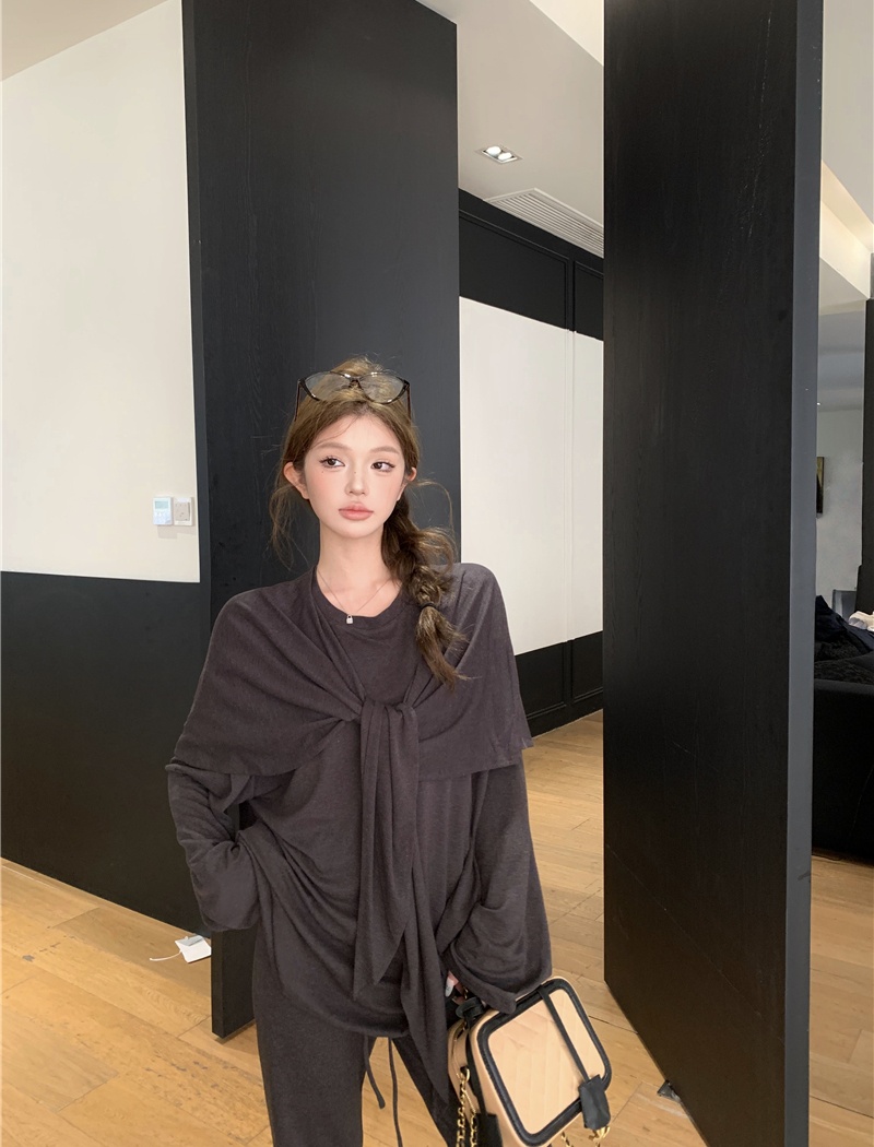 Loose lazy casual pants all-match knitted shawl 2pcs set for women