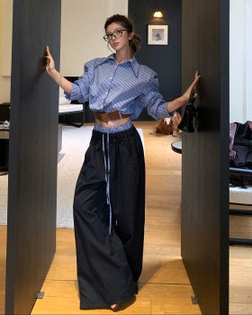 Stripe wide leg pants loose shirt a set for women