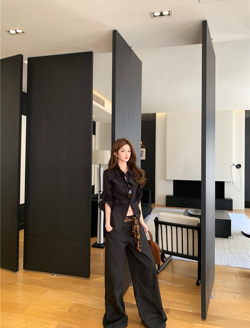 Long sleeve Casual long pants black shirt a set