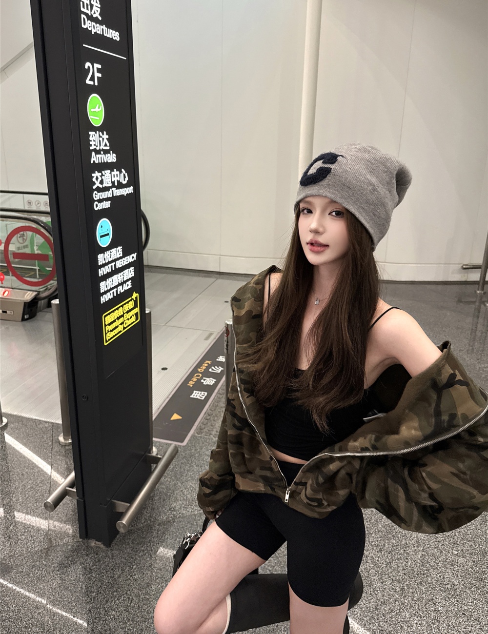 Loose camouflage hooded cardigan Casual zip coat
