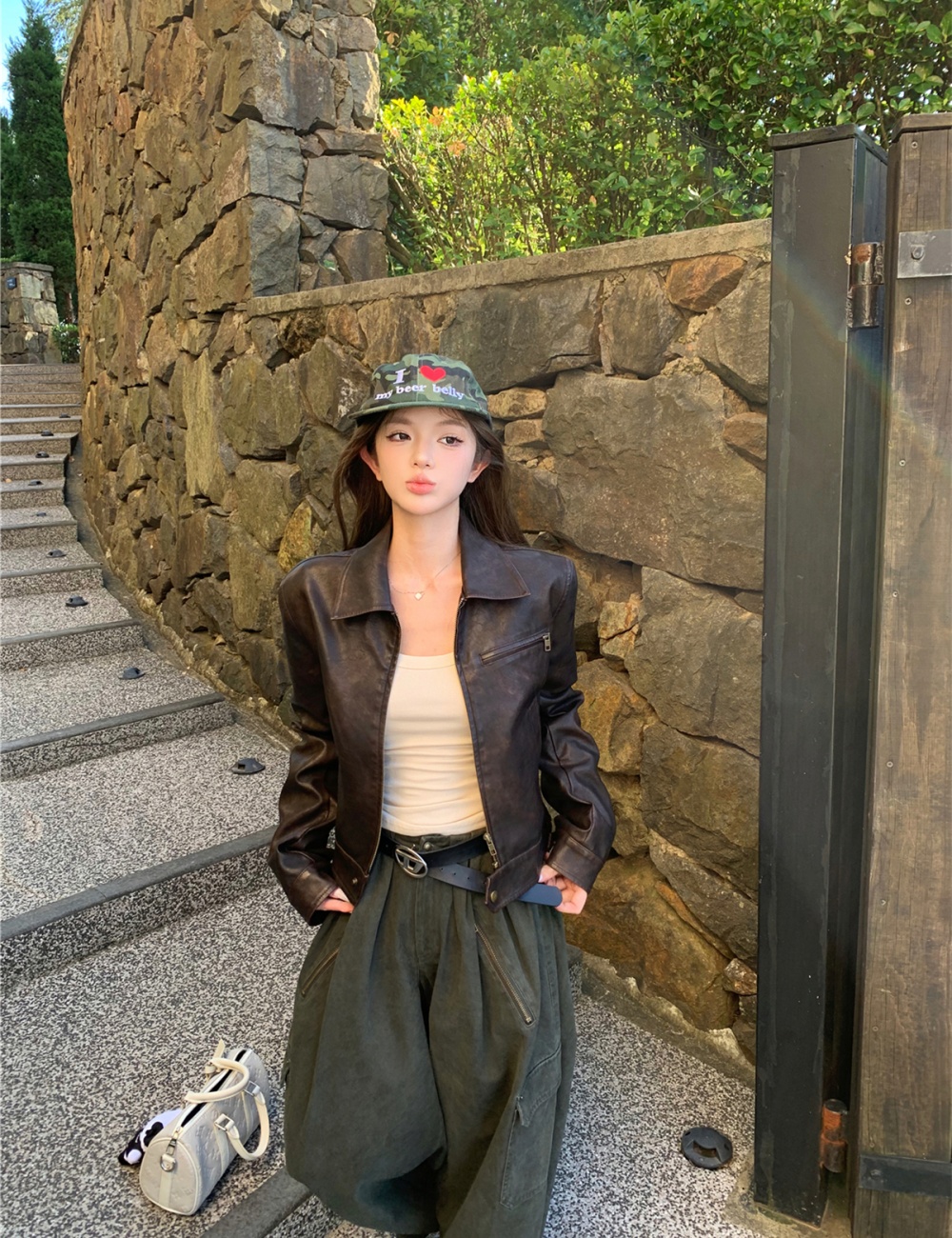 Slim locomotive leather coat retro coat