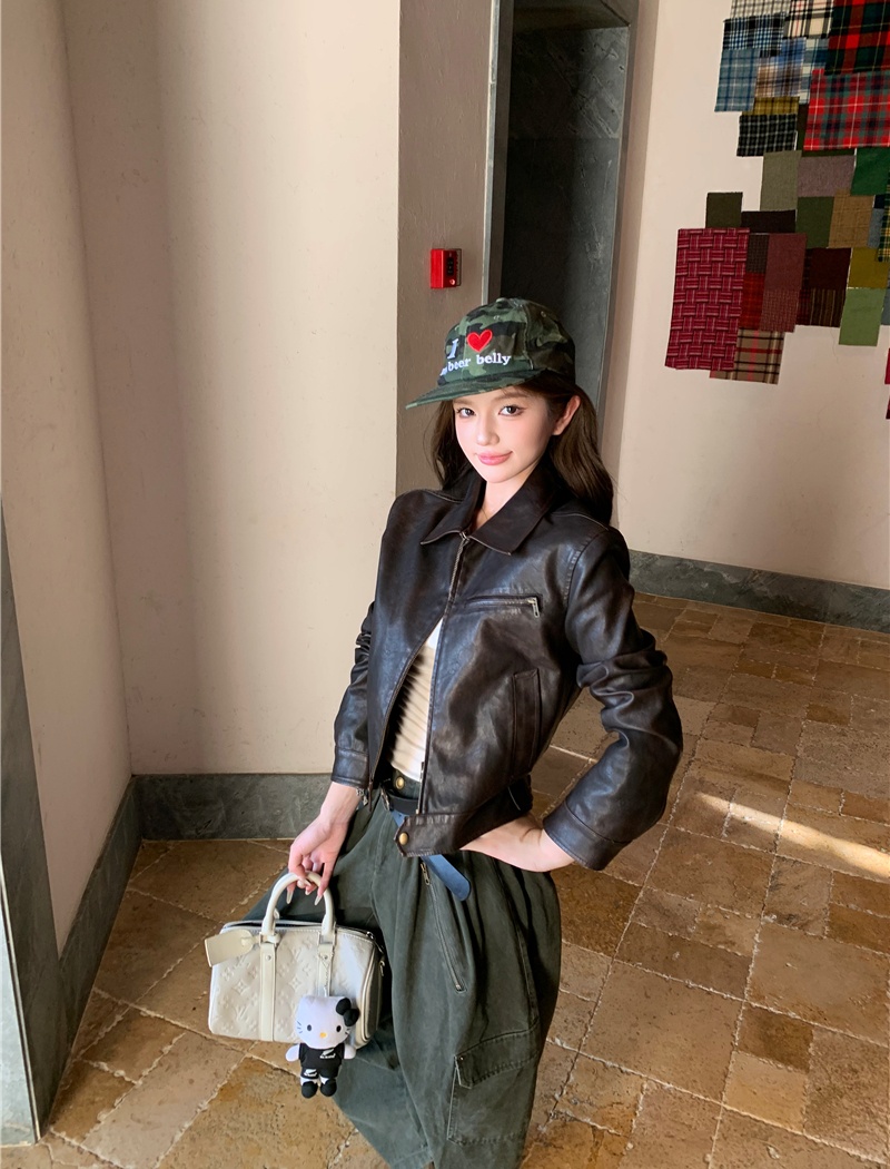 Slim locomotive leather coat retro coat