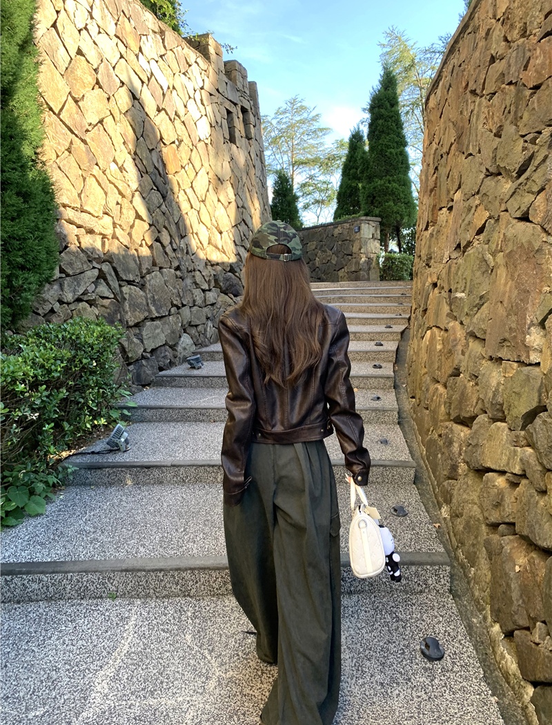 Slim locomotive leather coat retro coat
