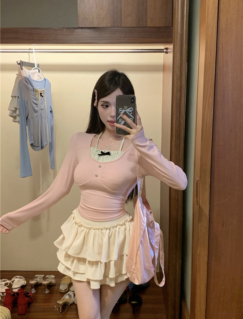 All-match halter short skirt temperament Pseudo-two skirt