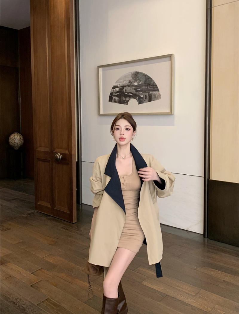 Lapel windbreaker temperament overcoat for women