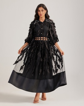 Rhinestone court style dress hollow long dress