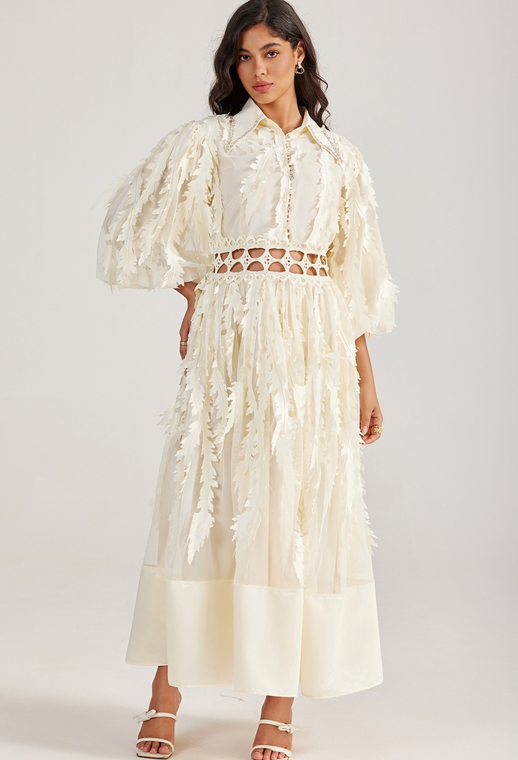 Rhinestone court style dress hollow long dress