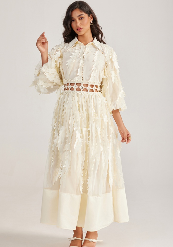 Rhinestone court style dress hollow long dress