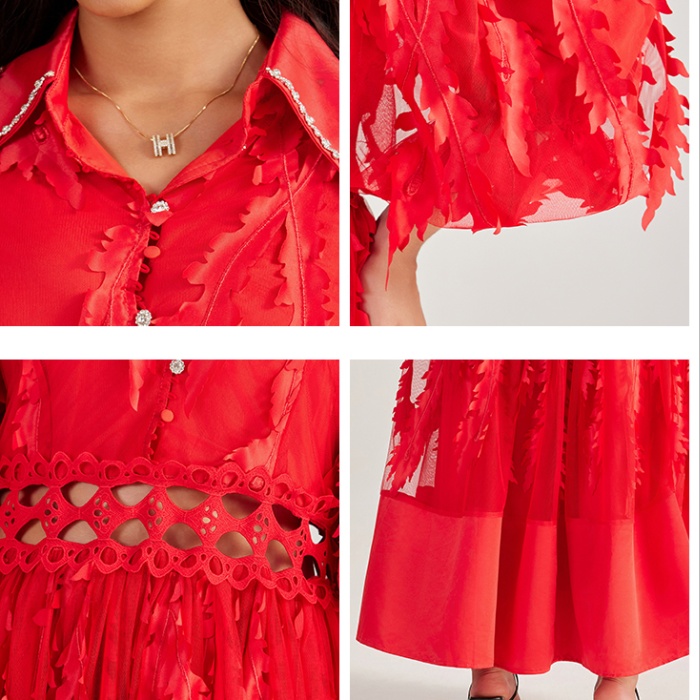 Rhinestone court style dress hollow long dress