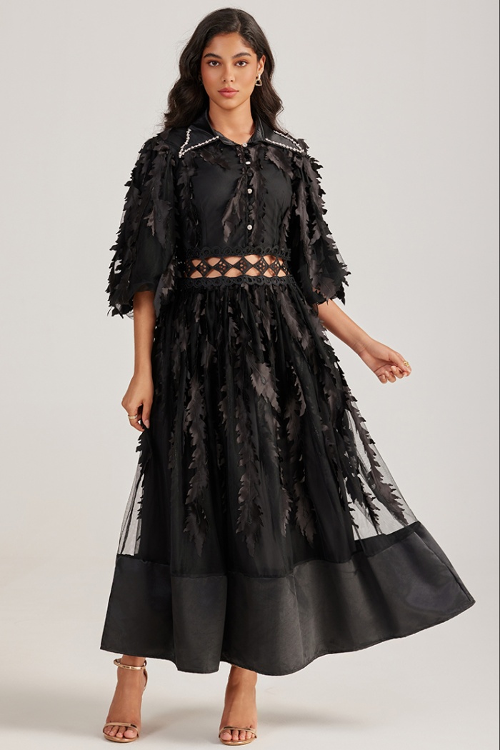 Rhinestone court style dress hollow long dress