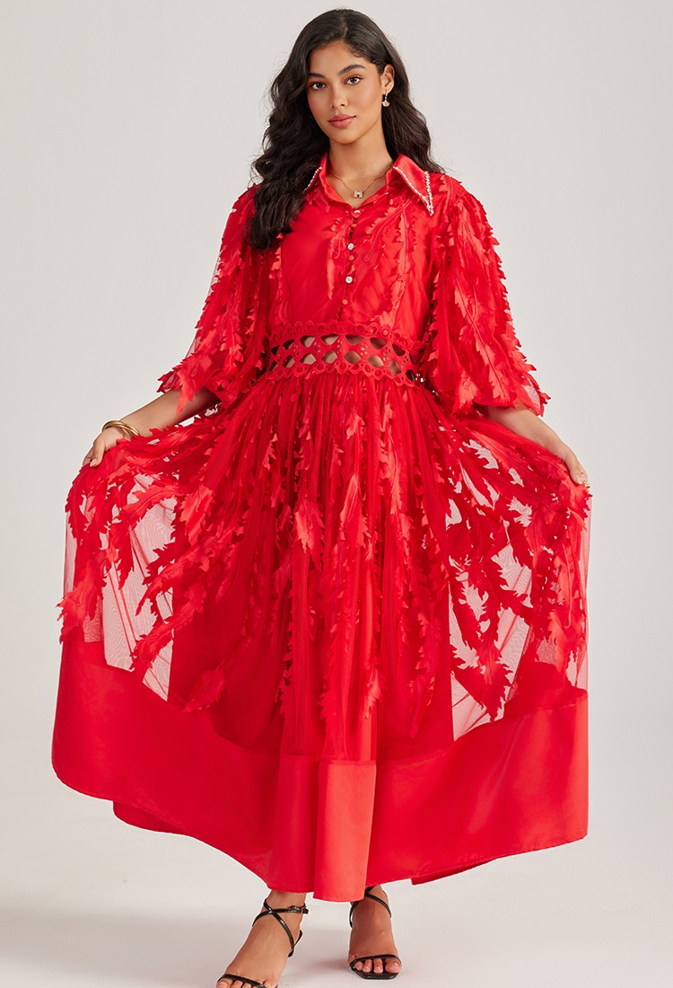 Rhinestone court style dress hollow long dress