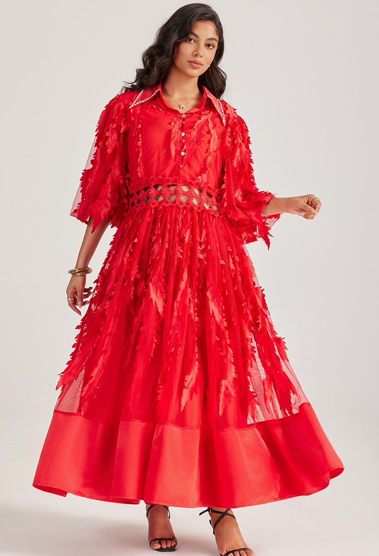 Rhinestone court style dress hollow long dress