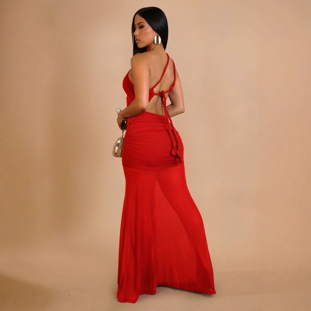 European style halter gauze fashion dress for women