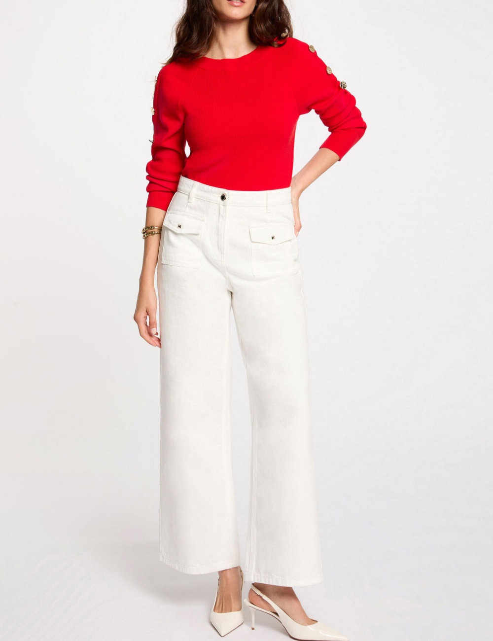 Autumn buckle sweater round neck tops for women