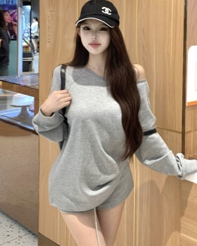 Lazy Casual hoodie strapless shorts 2pcs set for women