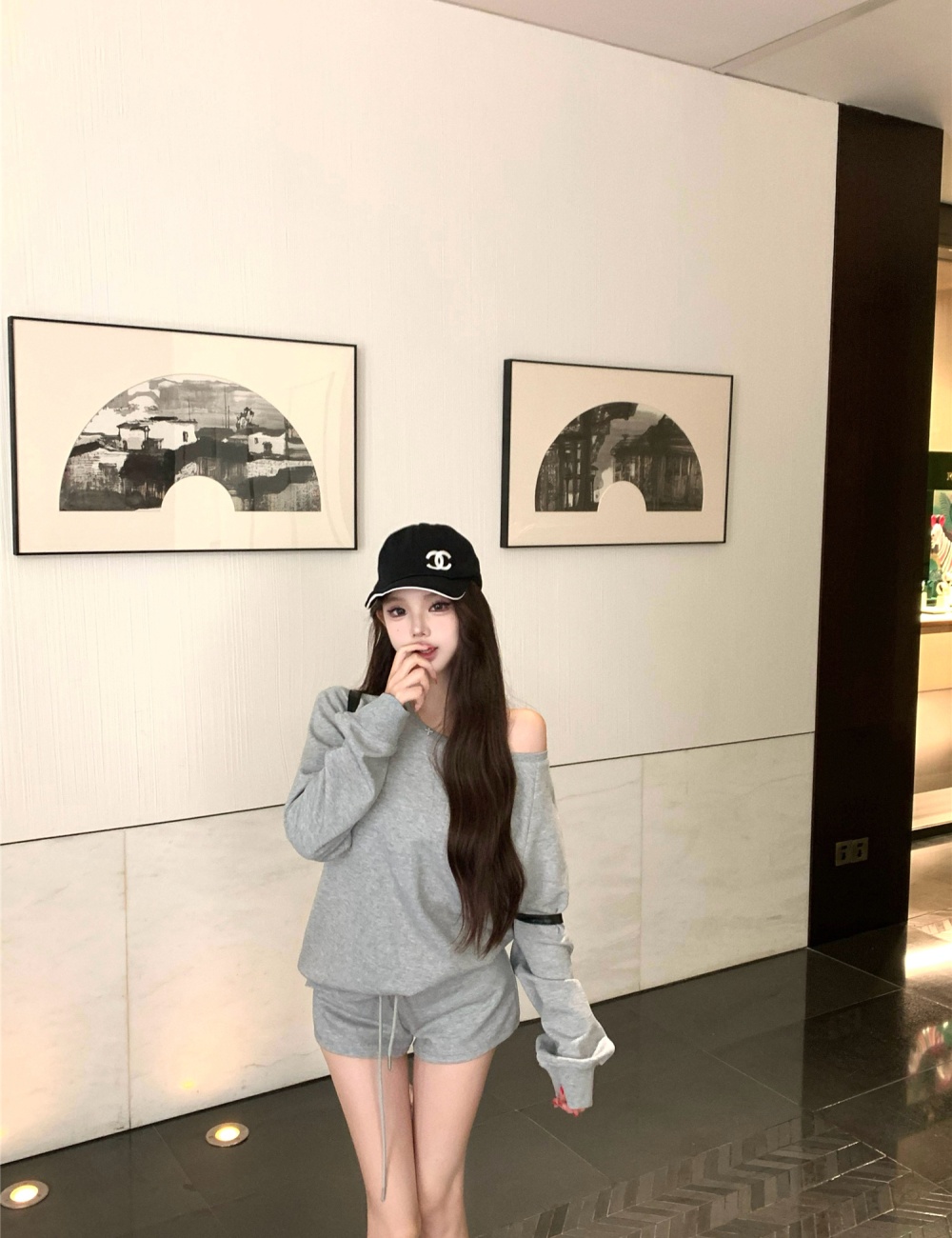 Lazy Casual hoodie strapless shorts 2pcs set for women